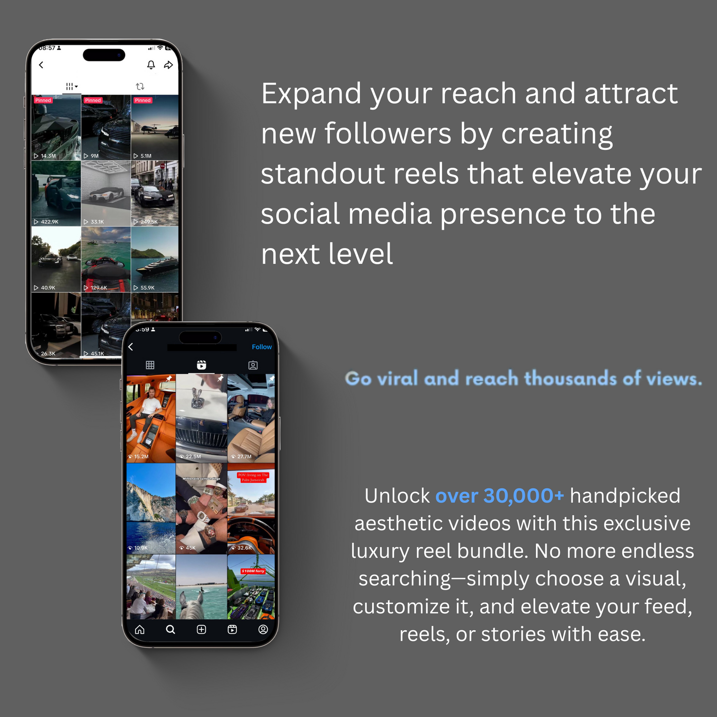 30.000+ Viral Luxury Rich Lifestyle Videos Reels | MRR & PLR |