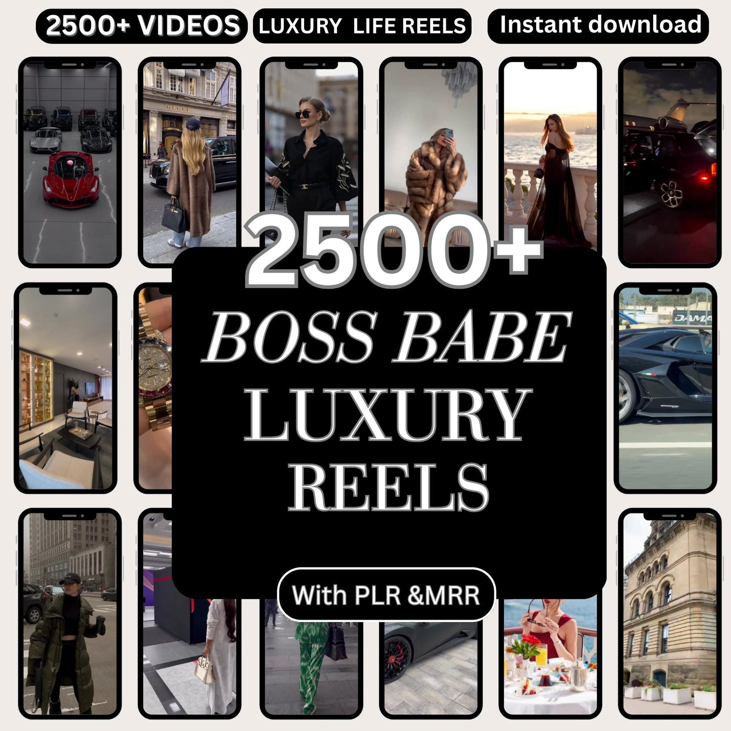 2500+ Luxury Aesthetic Boss Babe Reels Bundle | Master Resell Rights & PLR Digital Products |